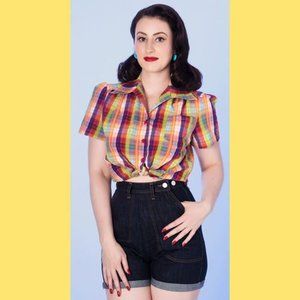 Freddie's of Pinewood retro Jean buckle back Shorts